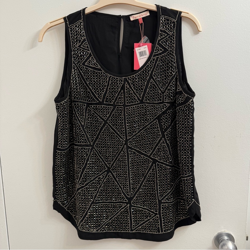 English Laundry Embellished Beaded Black & Silver Tank BNWT size L